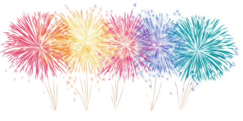 Vibrant fireworks display, colorful burst, celebration, isolated on transparent background