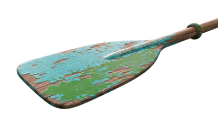 Rustic Wooden Oar with Peeling Teal and Green Paint