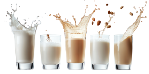 Milk splash dynamics on transparent background