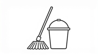 Fototapeta premium Simple Cleaning Tools - Mop and Bucket Illustration for Housekeeping and Maintenance.