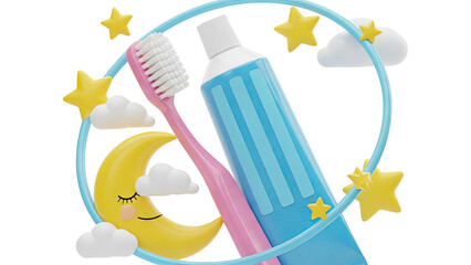 Whimsical Dental Care Scene with Moon, Stars, and Toothbrush