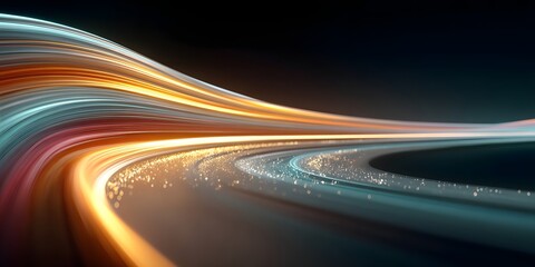 Abstract motion background of city traffic lights blurred on a fast night highway with red car streaks moving through the urban landscape