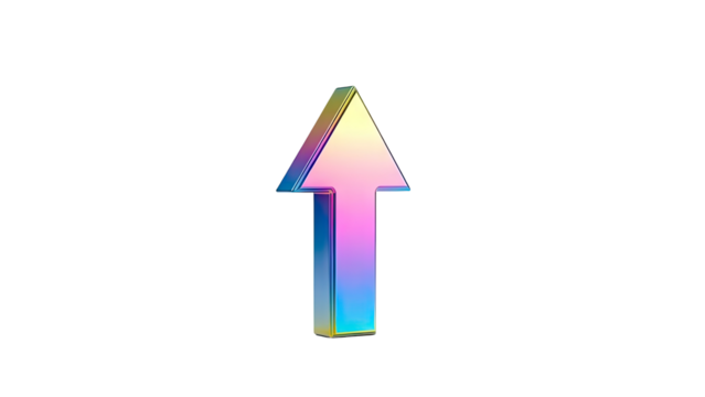 3D iridescent arrow pointing upwards - Powered by Adobe