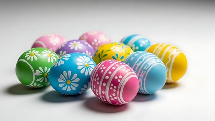 A collection of colorful Easter eggs with various designs and patterns