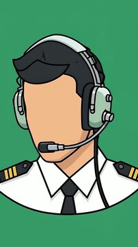 Pilot Aviator Headset Aircraft Uniform Faceless Green Background Footage