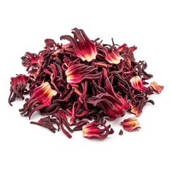 Obraz premium Minimal Red Hibiscus Tea Petals on White 