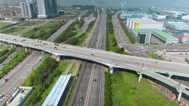 Aerial View of the Northern Incheon toll gate on the Incheon International Airport Expressway