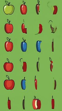 Pixel Art Apples Collection Green Background Animated Motion Graphic