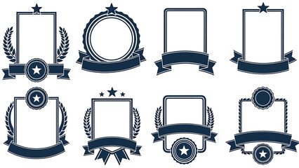 Collection of decorative frames and badges with ribbons and stars © Crushin