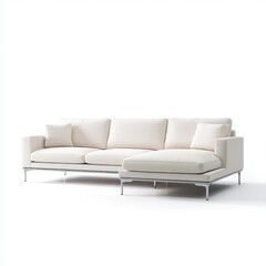 Obraz premium Modern L-shaped sofa with metal legs isolated on a white background
