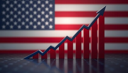 A graph showing an upward trend in front of a large American flag background