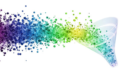 Abstract Holographic Data Stream Flowing into a Funnel, isolated on white background