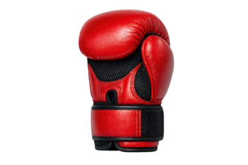 Red boxing glove ready for a fight, symbolizing strength, fitness, and combat sport equipment for athletes