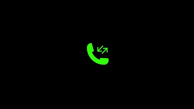 Phone receiver icon with arrows pointing up and down in seamless loop animation, representing call activity, incoming and outgoing communication concept, motion graphics, and video overlay usage.