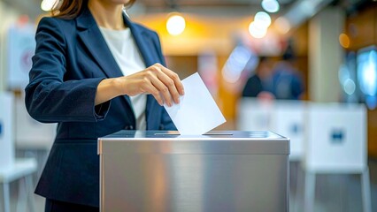投票をするスーツを着た女性