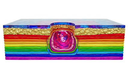 Abstract Rainbow Layers with Gold and Water Texture