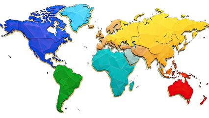 Obraz premium Colorful 3D World Map with Distinct Continents