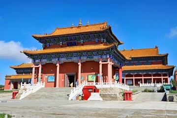 Obraz premium Darjilin Temple, located in the Lianghe Sacred Mountain Scenic Area, Hailar District, Hulunbuir City, Inner Mongolia Autonomous Region, China.
