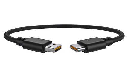 Black usb cable with connectors isolated on white background
