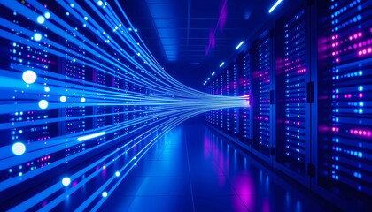 Abstract cinematic lighting highlights digital connectivity and internet communication systems