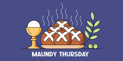 Maundy Thursday Hot Cross Buns Chalice Vector Illustration