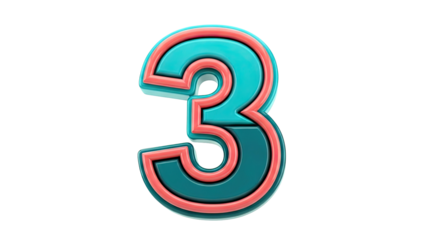 3D Number 3 with Teal and Coral Accents