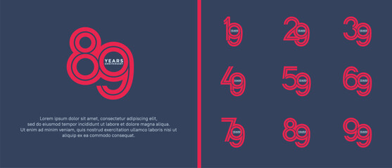 anniversary vector logo set, pink color can be use for celebration