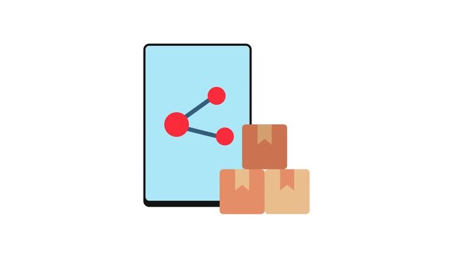 Instant Share Flat Animation 2D Cartoon 4K Video with smart phone and product share. Relate To Product Offering, Marketing, Commerce And Shopping. Editable On Transparent Background Alpha Channel.