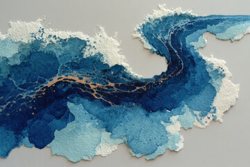 An abstract artistic composition executed in watercolor with a paper-textured effect.  