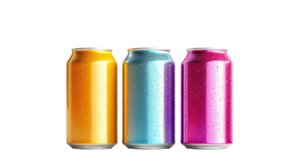 Colorful soda cans isolated on transparent background