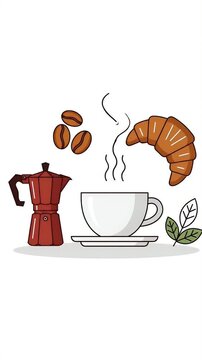 Pixel Art Coffee Break Croissant Beans Moka Pot