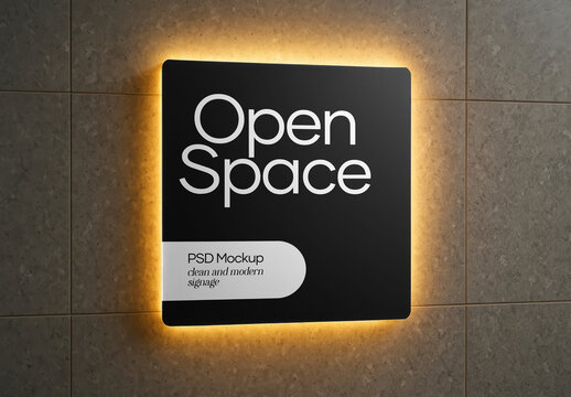 Modern Illuminated Signage Mockup PSD