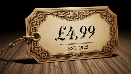 Antique Vintage Decorative Price Tag with Ornate Borders in Sepia Retro Style