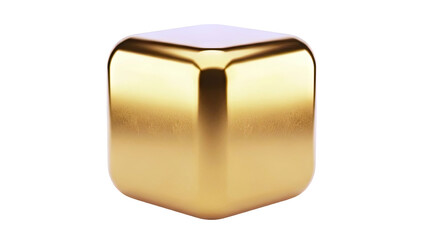 Shiny Golden Cube with Rounded Edges on White Background