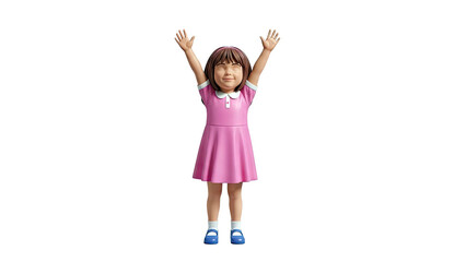 Young Girl in Pink Dress with Arms Raised
