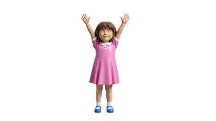 Young Girl in Pink Dress with Arms Raised