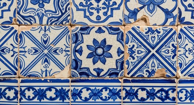 Vintage Portuguese Blue Azulejo Tile Texture