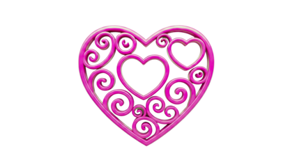 Ornate Pink Heart with Swirls and Inner Hearts