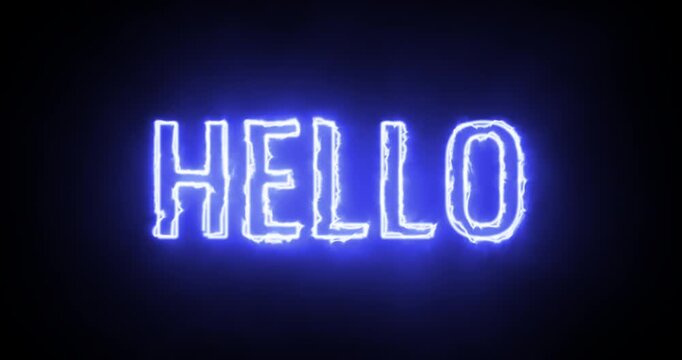Animated video with electric effects featuring dynamically moving "hello" greeting text