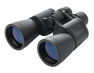 Naklejka premium Black binoculars isolated on a transparent background for observation and exploration