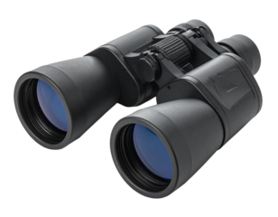 Black binoculars isolated on a transparent background for observation and exploration