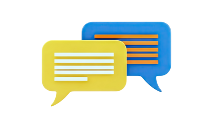 Two 3D speech bubbles, yellow and blue