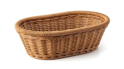 Brown wicker basket on a white background