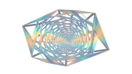 Abstract Holographic Tunnel with Geometric Lines, isolated on white background