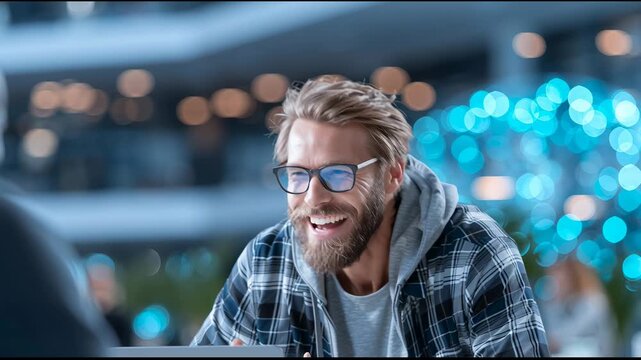 Professional men converse glasses man shares thoughts serious dialogue between two men one speaking intently