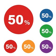 Colorful Circles with 50 Percent Text.