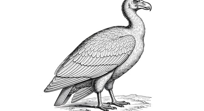 Terror bird Phorusrhacidae standing on ground in detailed scientific illustration