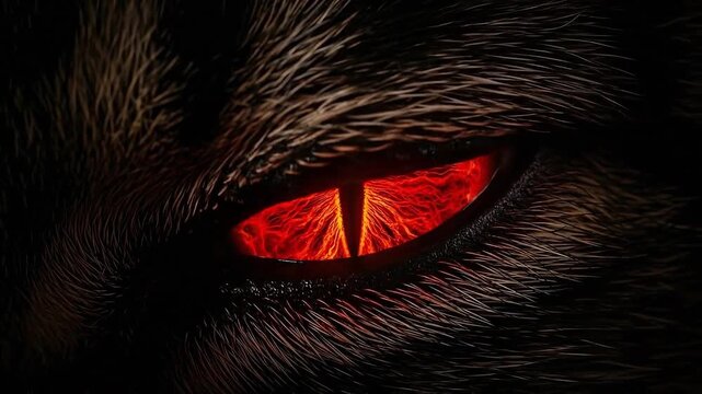 Macro Close-Up of a Glowing Red Reptilian Eye with Intense Fiery Veins