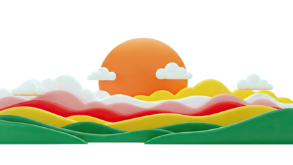 Stylized Landscape with Sun and Clouds