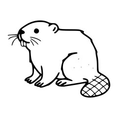 Fototapeta premium simple beaver sketch with flat tail, wildlife animal outline illustration